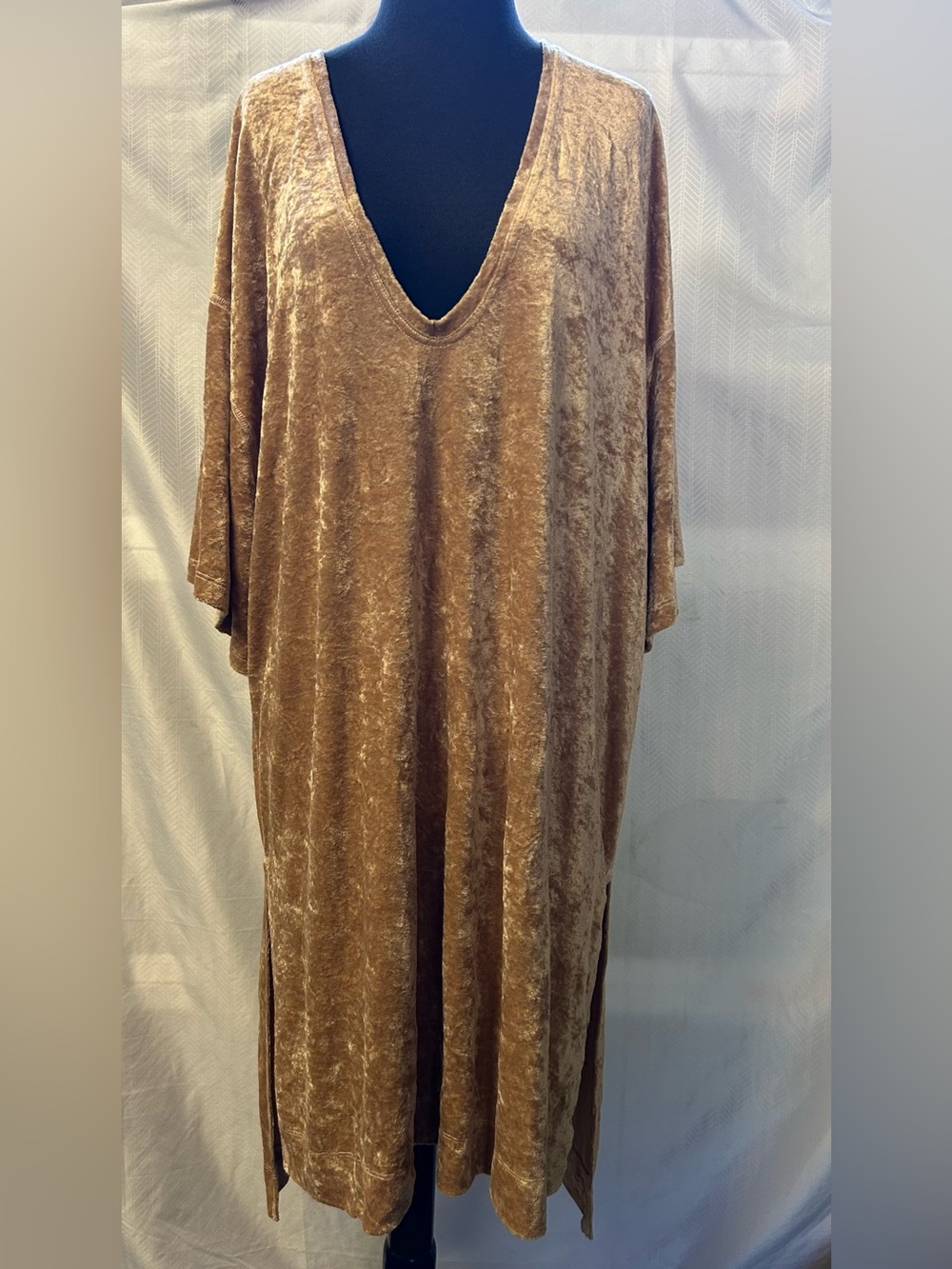 Free People Crushed Velvet Dress in Warm Caramel